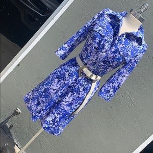 Blue hued watercolor floral print vintage dress